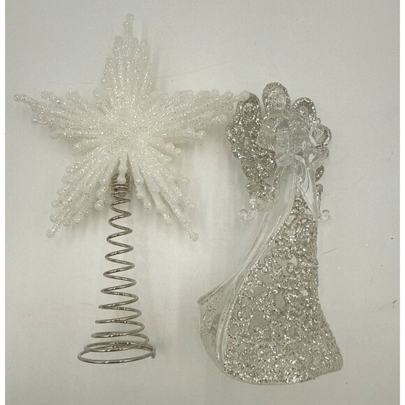 Clear & Glitter Angel Figurine & Glitter Star Tree Topper Mini Christmas Tree - Picture 1 of 4